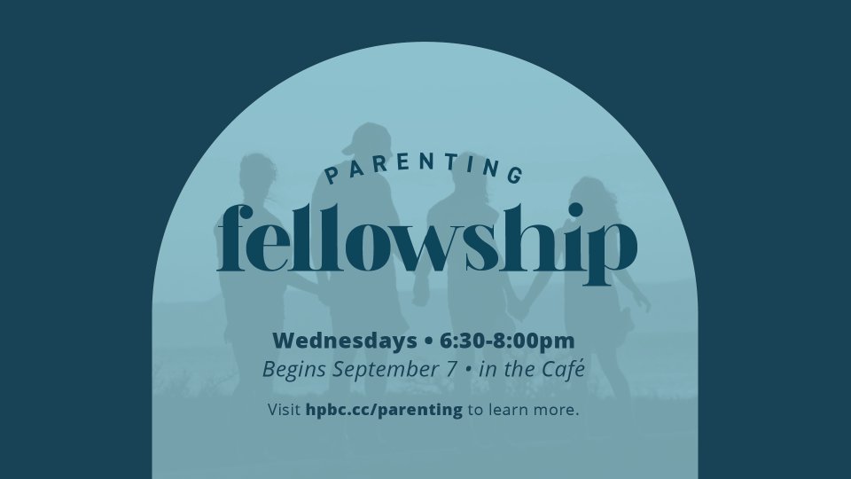 Parenting Fellowship event announcement featuring silhouettes of parents and children, details on timing and location, emphasizing community support at GraceWay Bible Church.
