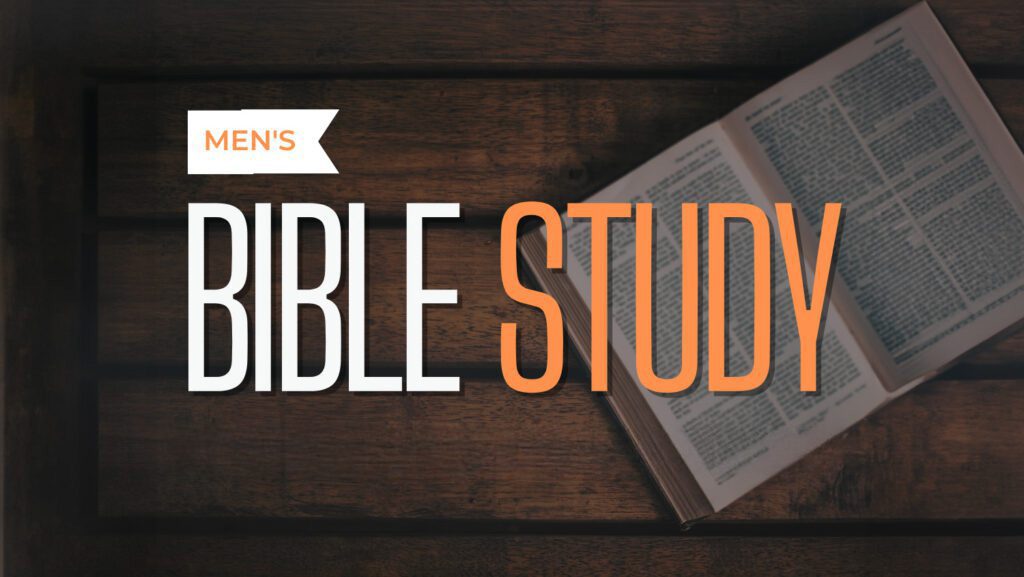 Men's Bible Study graphic featuring an open Bible on a wooden table, emphasizing spiritual growth and stewardship themes from GraceWay Bible Church.