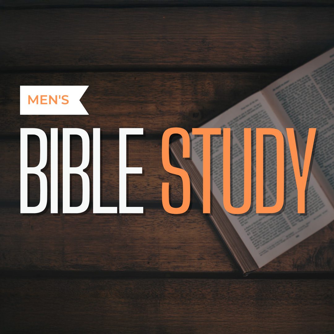 Men's Bible Study graphic with an open Bible on a wooden table, emphasizing community and spiritual growth at GraceWay Bible Church.